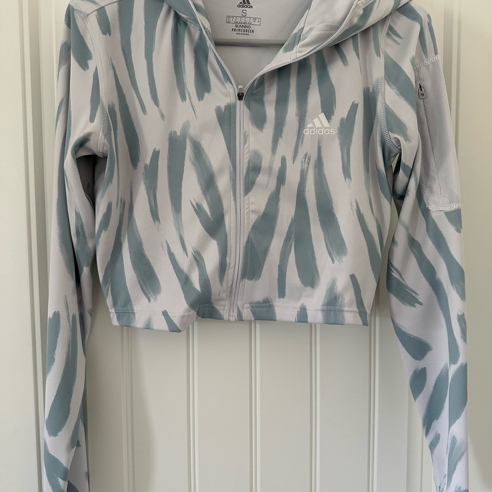 Adidas Primegreen Running Crop Jacket - Light Gray/Blue